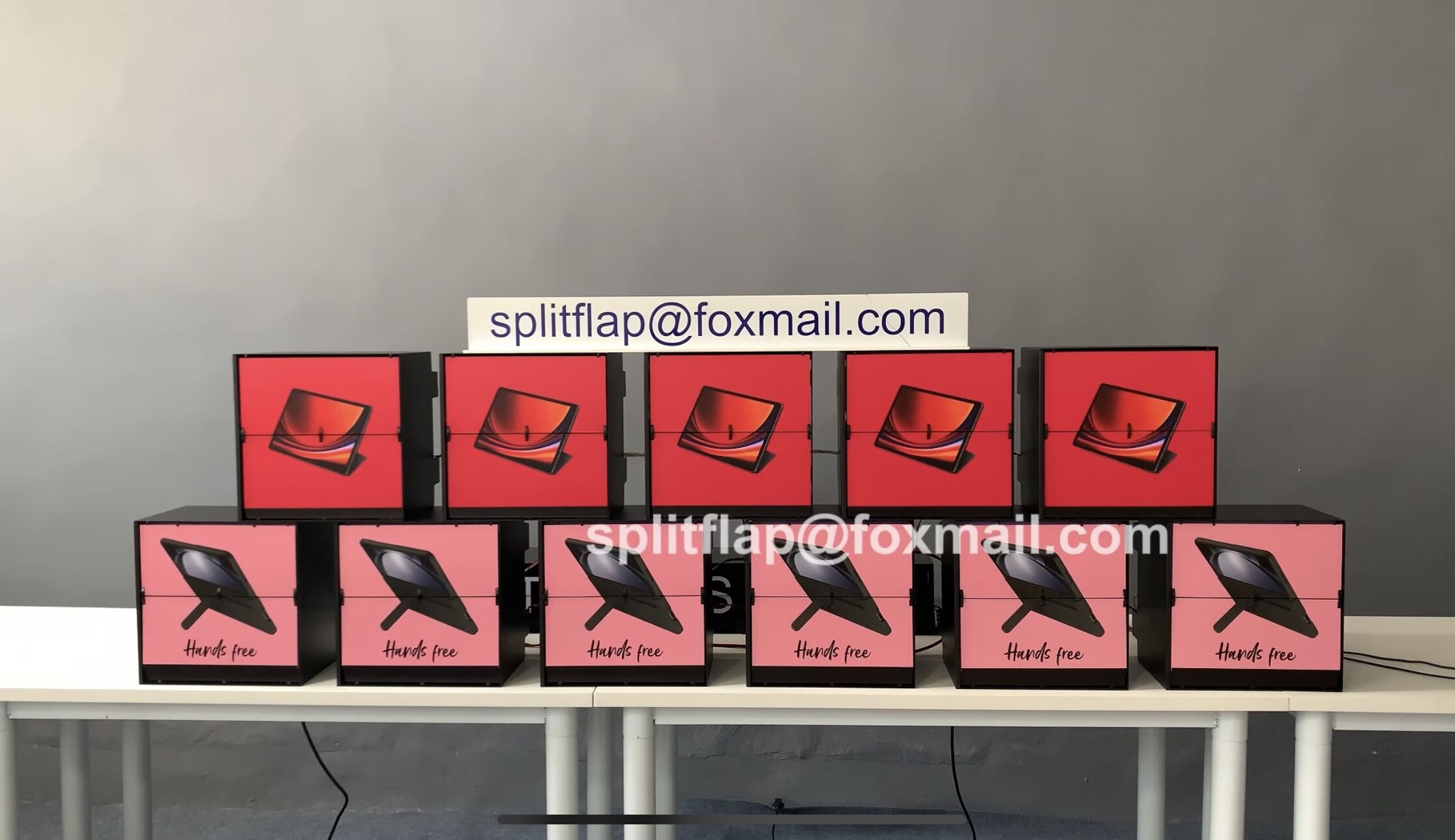 independent split flap modules for different Sumsung mobile phone stores