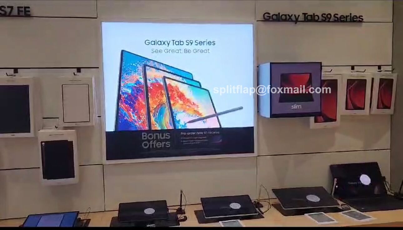 Single split flap module installed in a cellphone store for advertisements