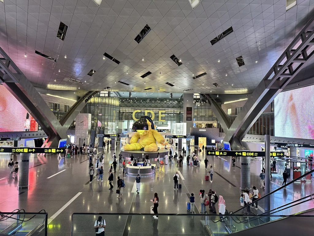 Hamad International Airport terminal in Doha, Qatar, where LASTCALL restaurant installed custom split flap and picture flap displays