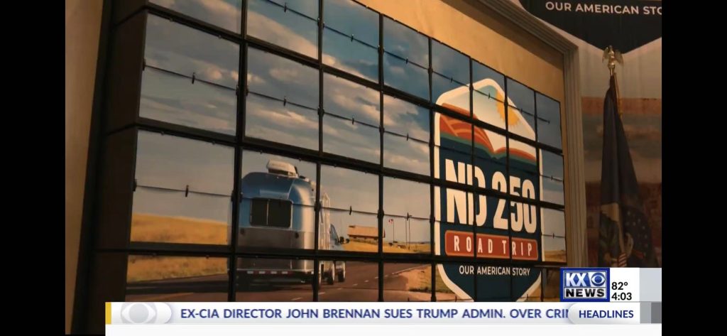 KX News coverage featuring the ND250 Picture Flap Display at the North Dakota 250 exhibition