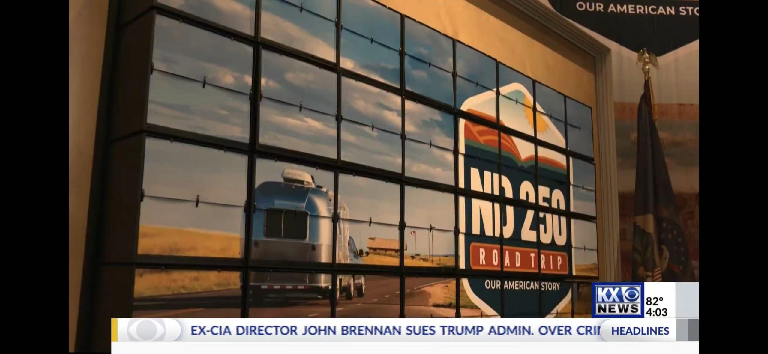 KX News coverage featuring the ND250 Picture Flap Display at the North Dakota 250 exhibition