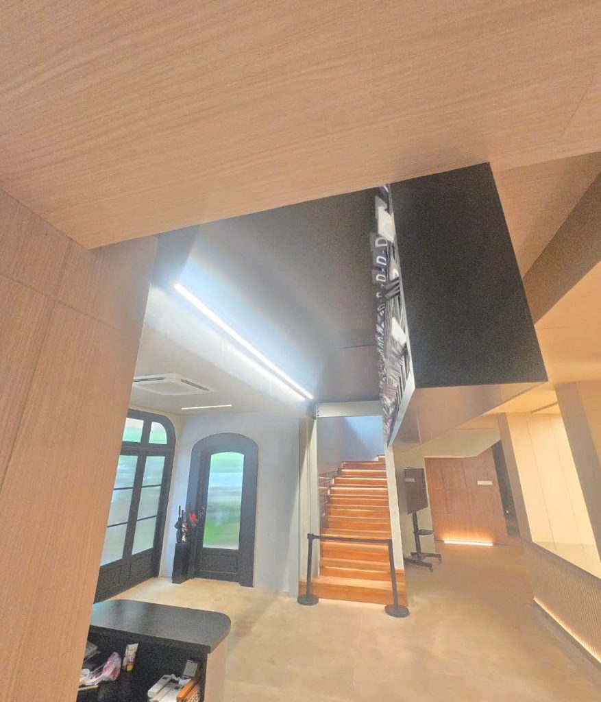 Split flap board integrated into café interior in Indonesia