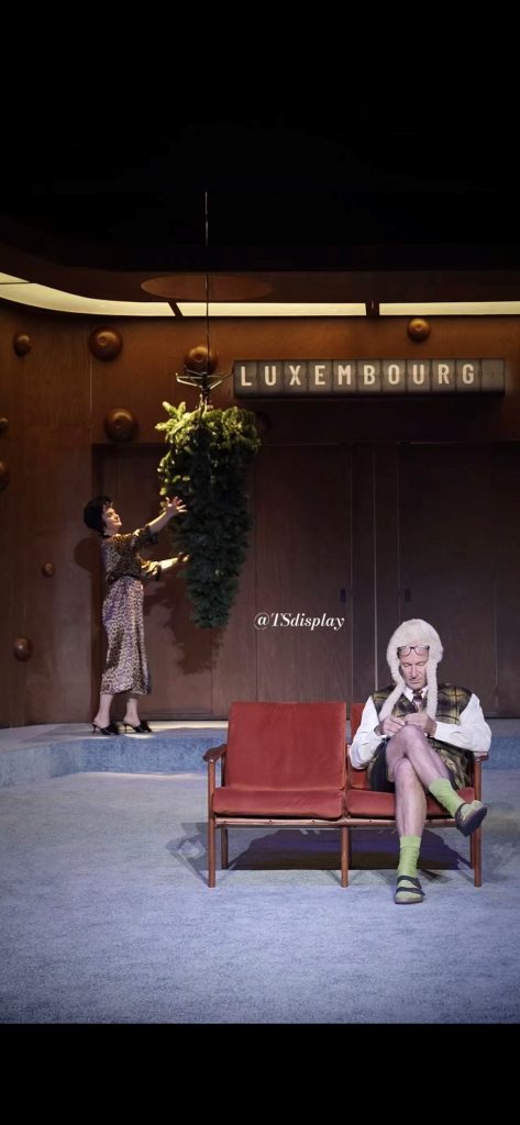 Split flap display integrated into a theatre stage set in Romania