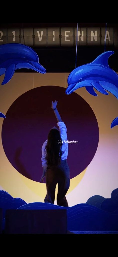 Split flap stage display showing Vienna during a theatre performance